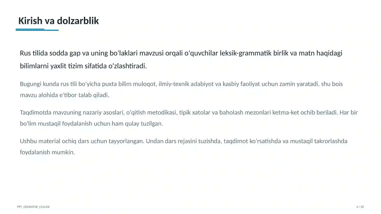 Rus tilida sodda gap va uning bo'laklari (8-sinf) 4