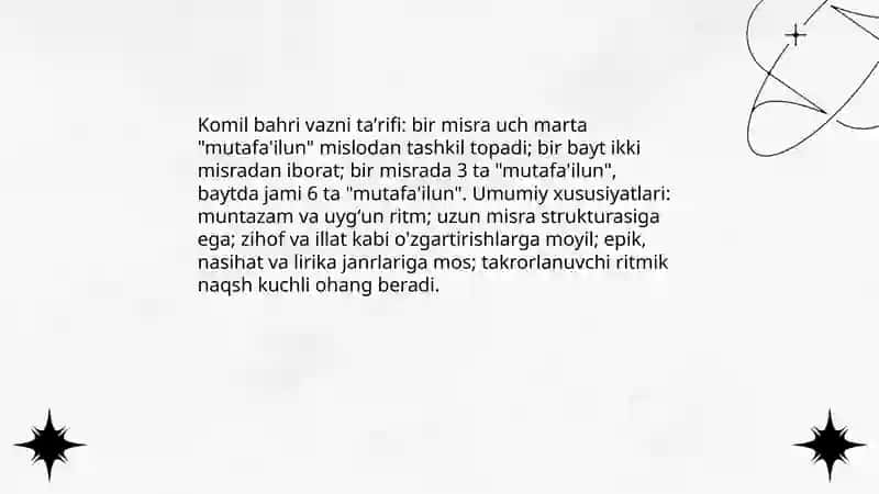Mutadorik va komil bahri vaznlari 4