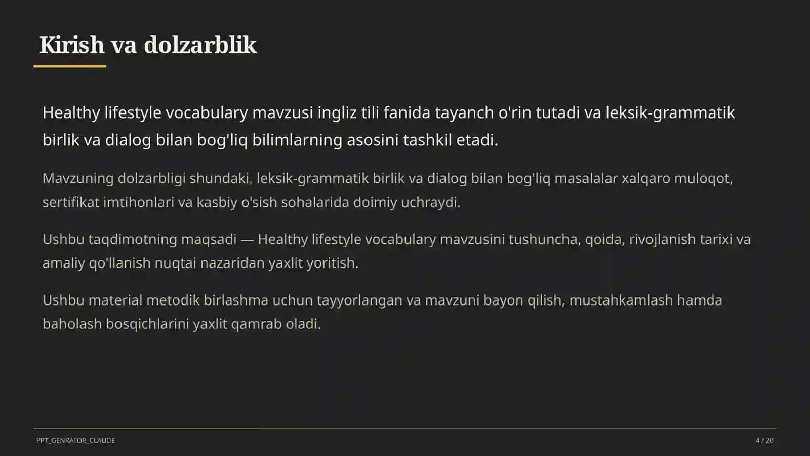 Healthy lifestyle vocabulary (7-sinf) 4