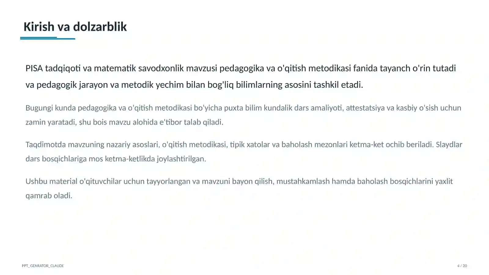 PISA tadqiqoti va matematik savodxonlik 4