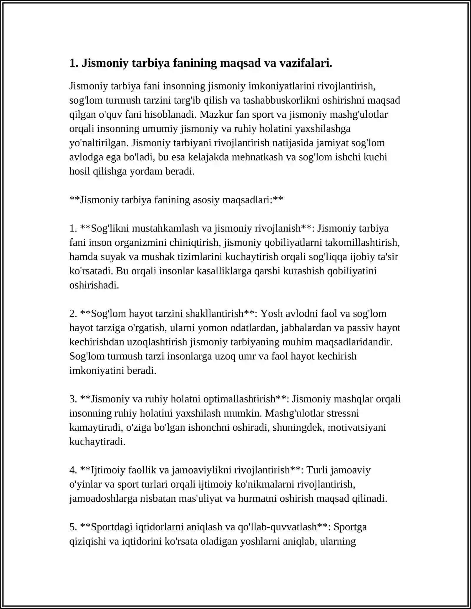 JISMONIY TARBIYA GIGENASI VA SPORTNING TIBBIY FIZIOLOGIK ASOSLARI ÒQUV FAN SIFATIDA TUTGAN ÒRNI 4
