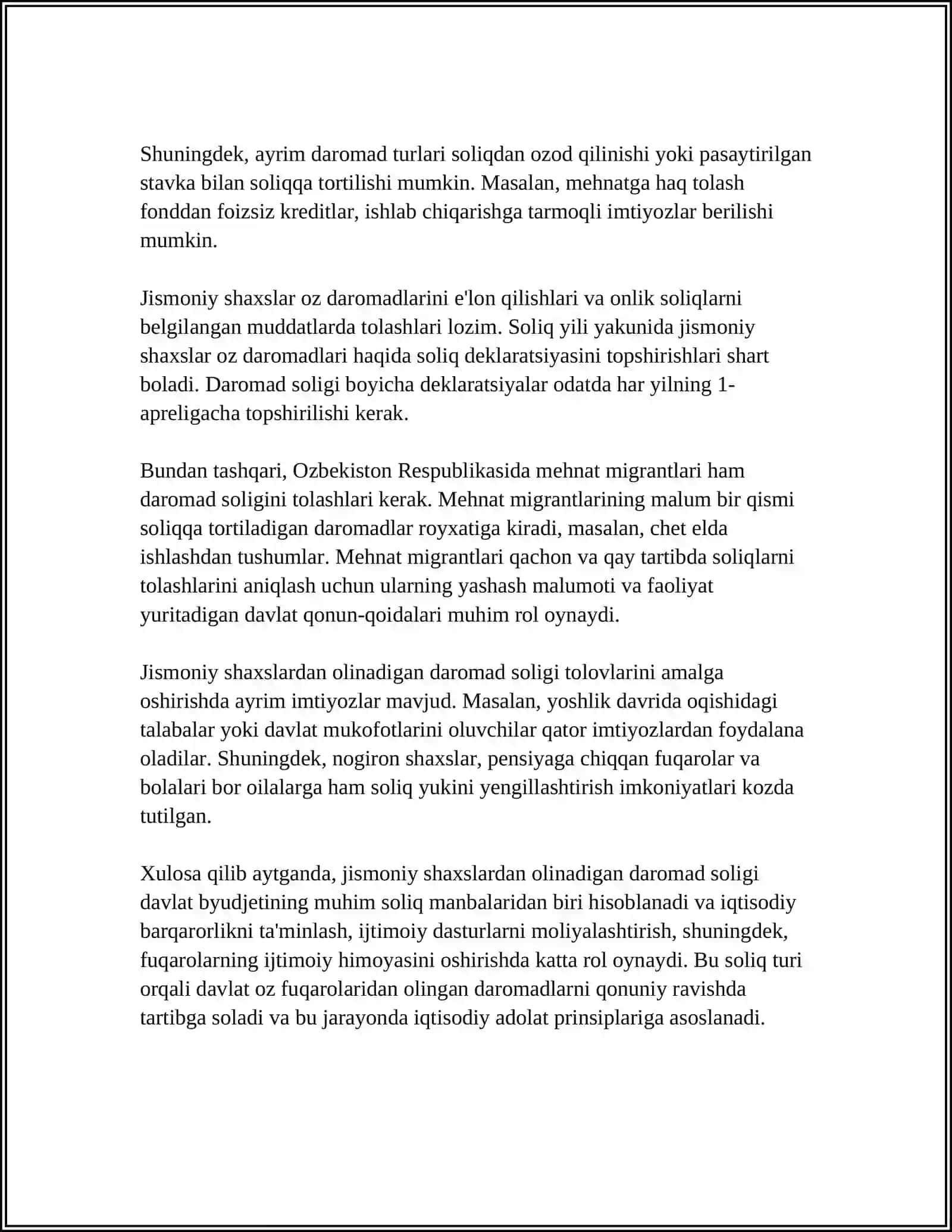 Jismoniy shaxslardan undiriladigan daromad soligi va uning oʻzig xos xususiyatlari 4