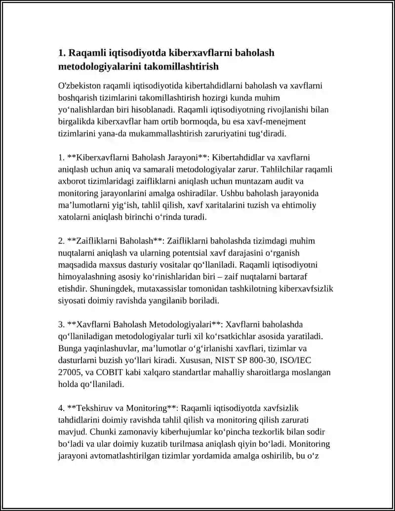 O'ZBEKISTON RAQAMLI IQTISODIYOTIDA RISK MENEJMENT TIZIMINI TAKOMILLASHTIRISH YO'NALISHLARI 4