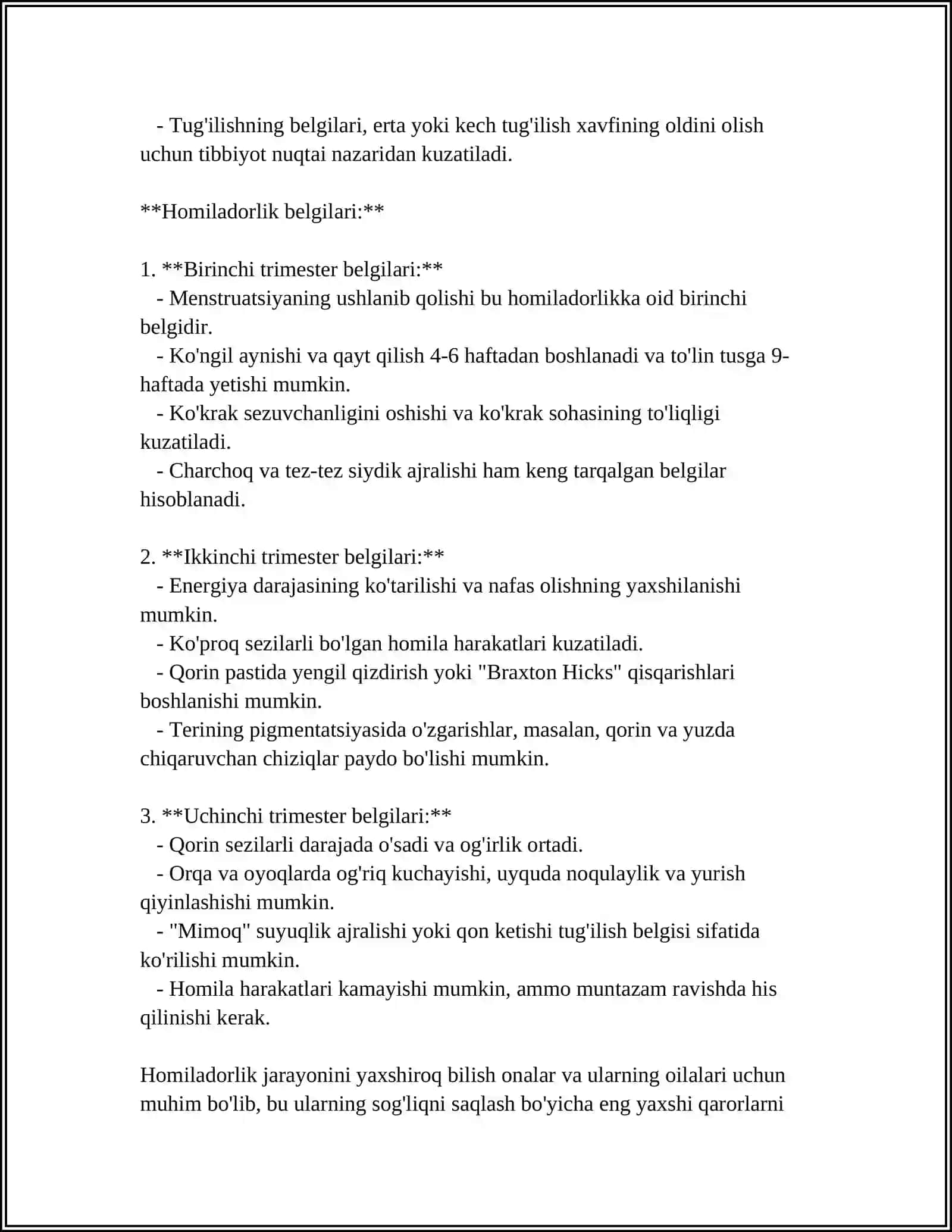 10. HOMILADORLIK MUDDATIGA YETMASLIGI VA MUDDATIDAN O‘TIB KETISHI TO‘G‘RISIDA TUSHUNCHALAR. ETIOLOGIYASI, KLINIKASI, TASHXISLASH. TASNIFI. “CHIN” VA “SOXTA” MUDDATIDAN O‘TIB KETGAN HOMILADORLIK TO‘G‘RISIDA TUSHUNCHALAR 4