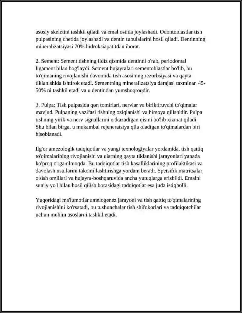 IRSIY XUSUSIYATGA EGA BO‘LGAN TISH QATTIQ TO‘QIMALARI NOKARIOZ KASALLIKLARI. KLINIK BELGILARI, TASHXISI VA DAVOLASH USULLARI (AMELOGENEZ) 4