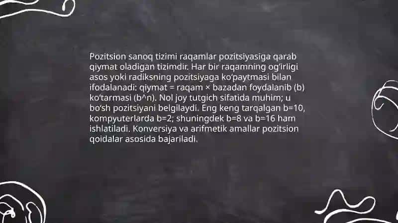Turli sanoq sistemalari haqida tushuncha. Pozitsion va nopozitsion sanoq sistemalari 4