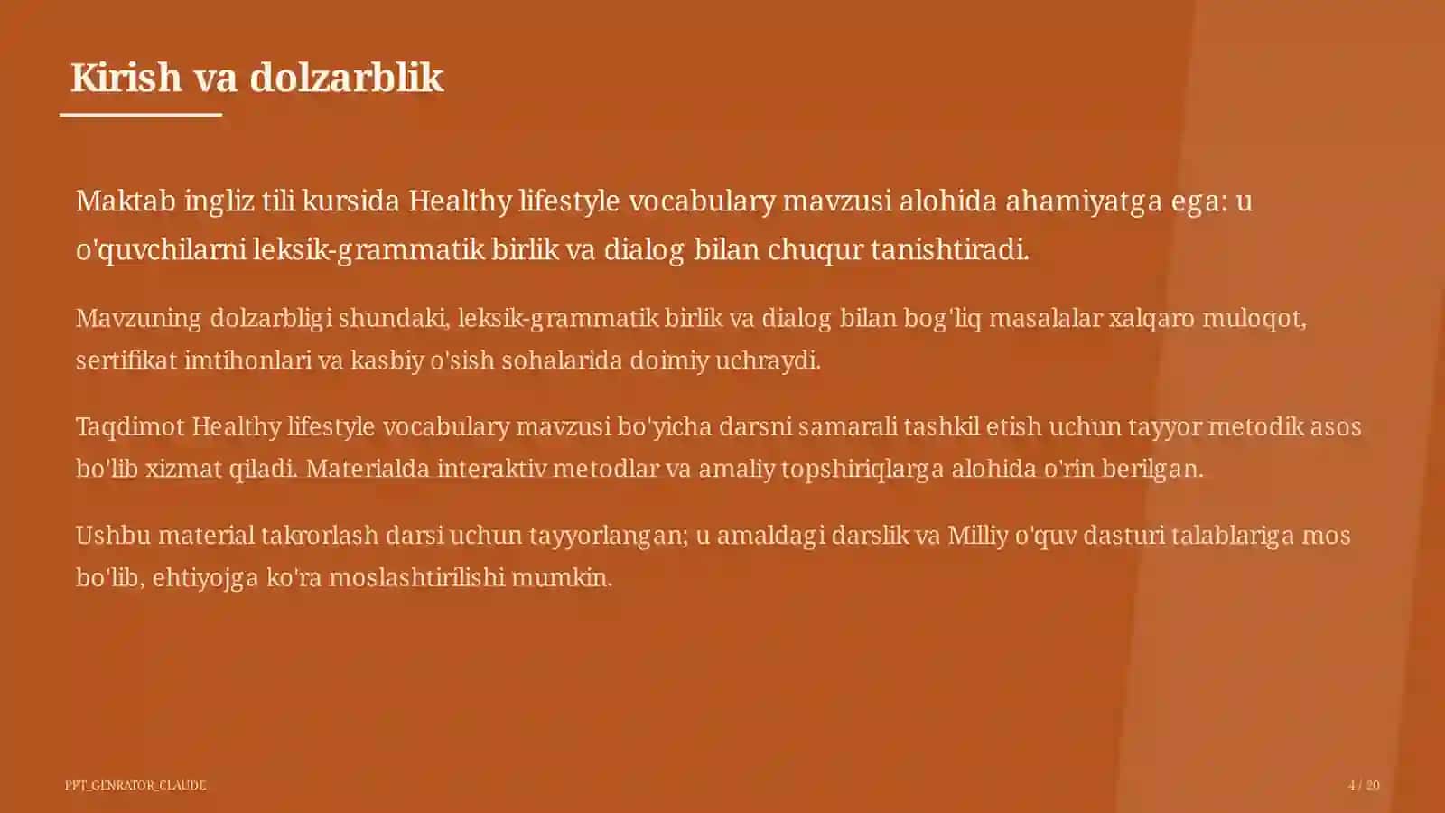 Healthy lifestyle vocabulary (7-sinf) 4