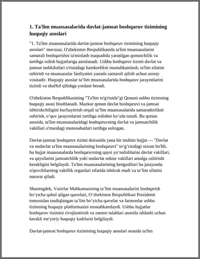 O'zbekiston Respublikasi ta'lim muassasasi enejmentining davlat-jamoat noshqaruv tizimi 4