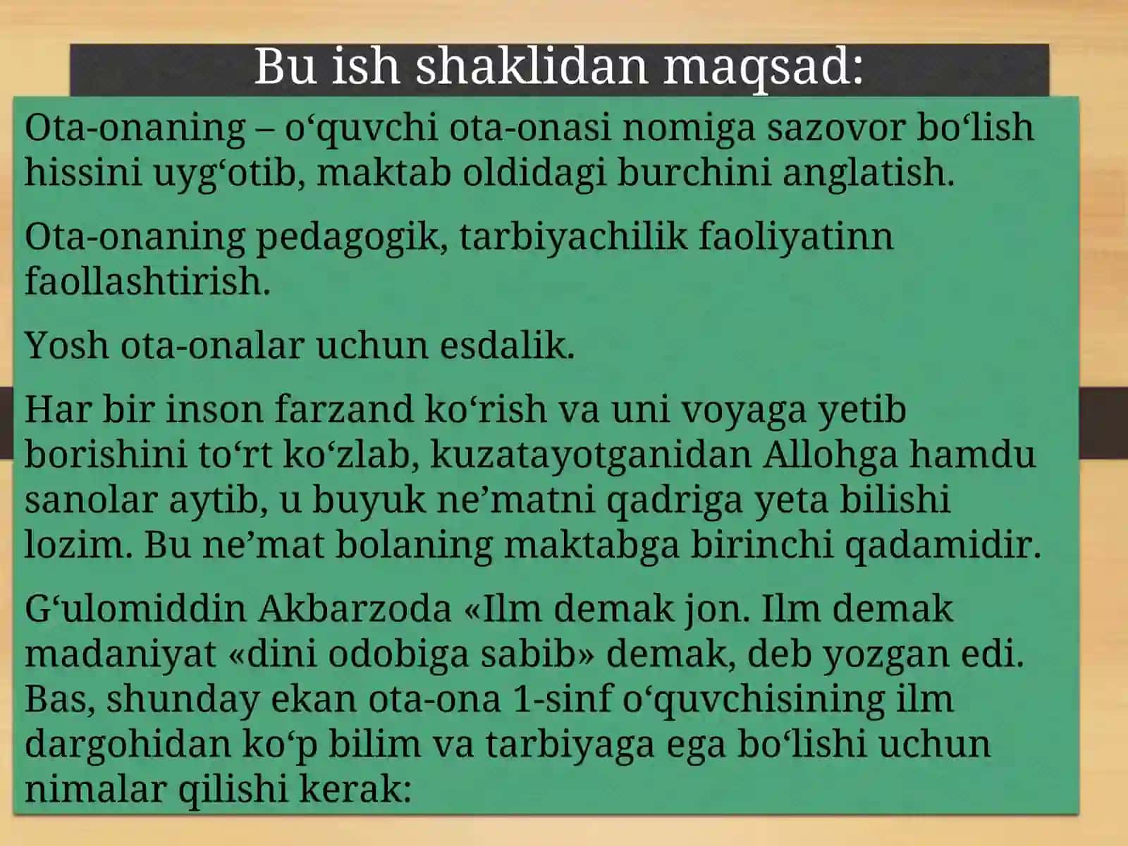 SINF RAHBARINING OILA VA JAMOATCHILIK BILAN OLIB BORADIGAN ISHLARI 4