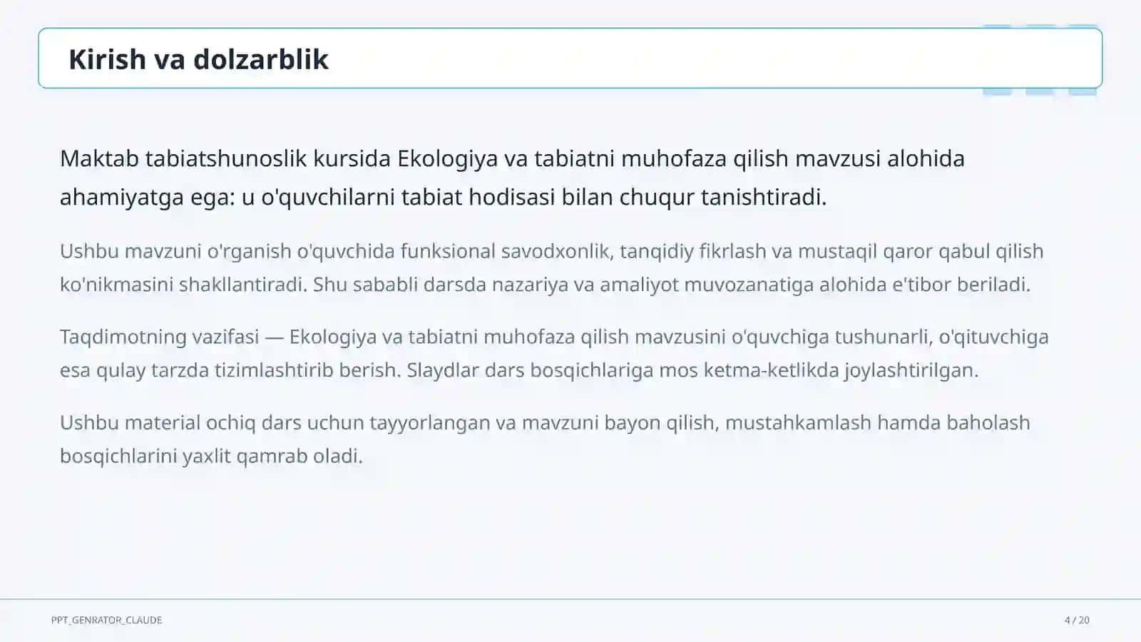 Ekologiya va tabiatni muhofaza qilish (4-sinf) 4