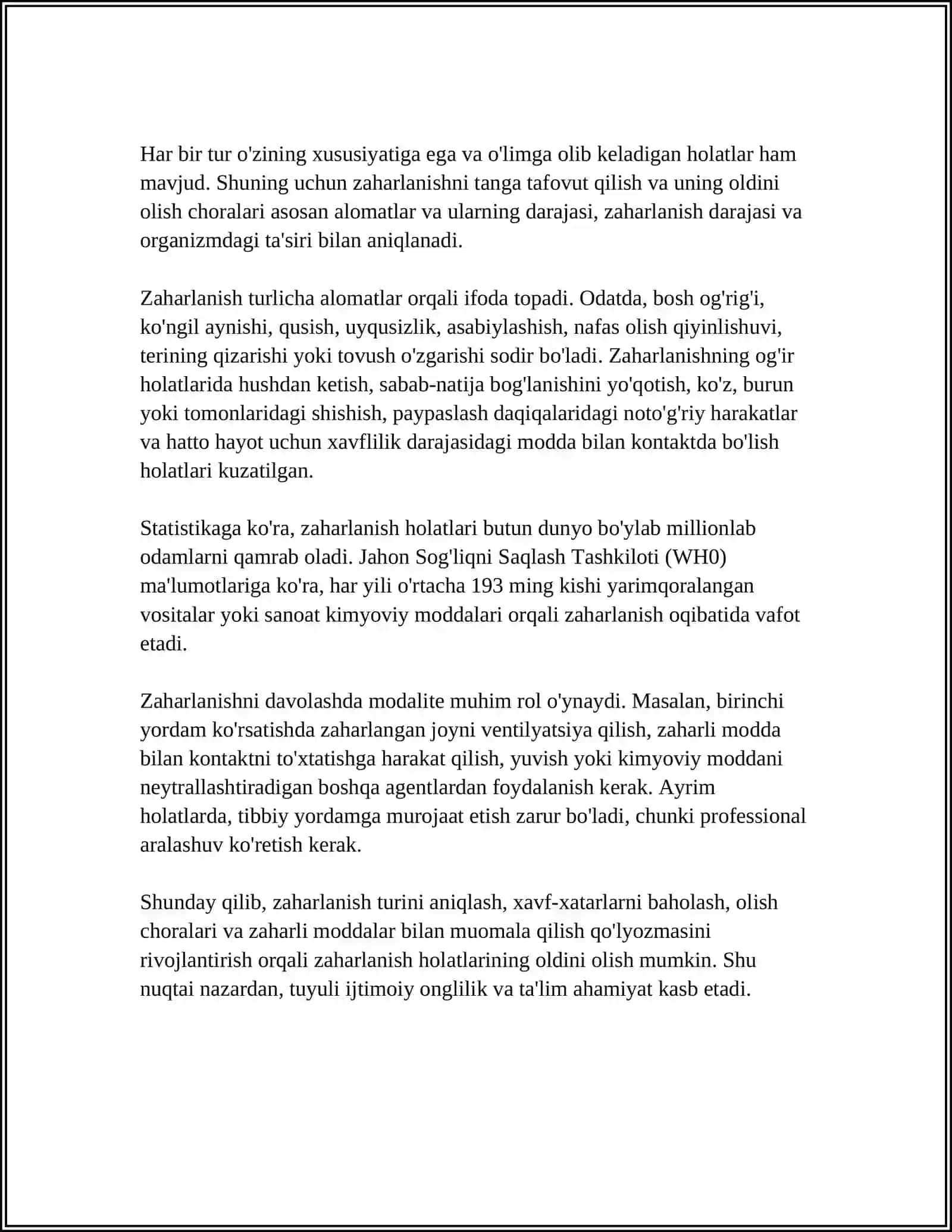 DORI BILAN ZAXARLANISHDA BRINCHI YORDAM BERISH 4