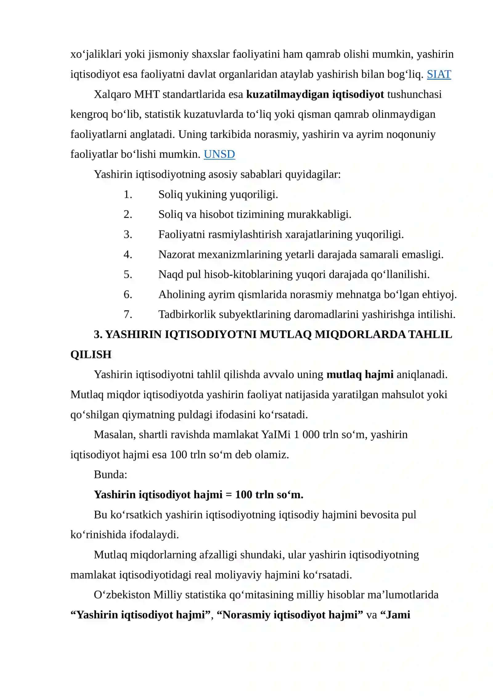 Milliy HISOBLAR TIZIMIDAGI (MHT) MA’LUMOTLAR ASOSIDA YASHIRIN IQTISODIYOTNING YAIMDAGI ULUSHINI MUTLAQ VA NISBIY MIQDORLAR YORDAMIDA TAHLIL QILISH 4