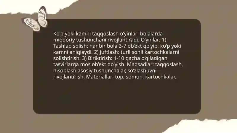 Bolalarda miqdor va miqdoriy mubosabatlarning o‘rgatish uchun o‘yinlar 4