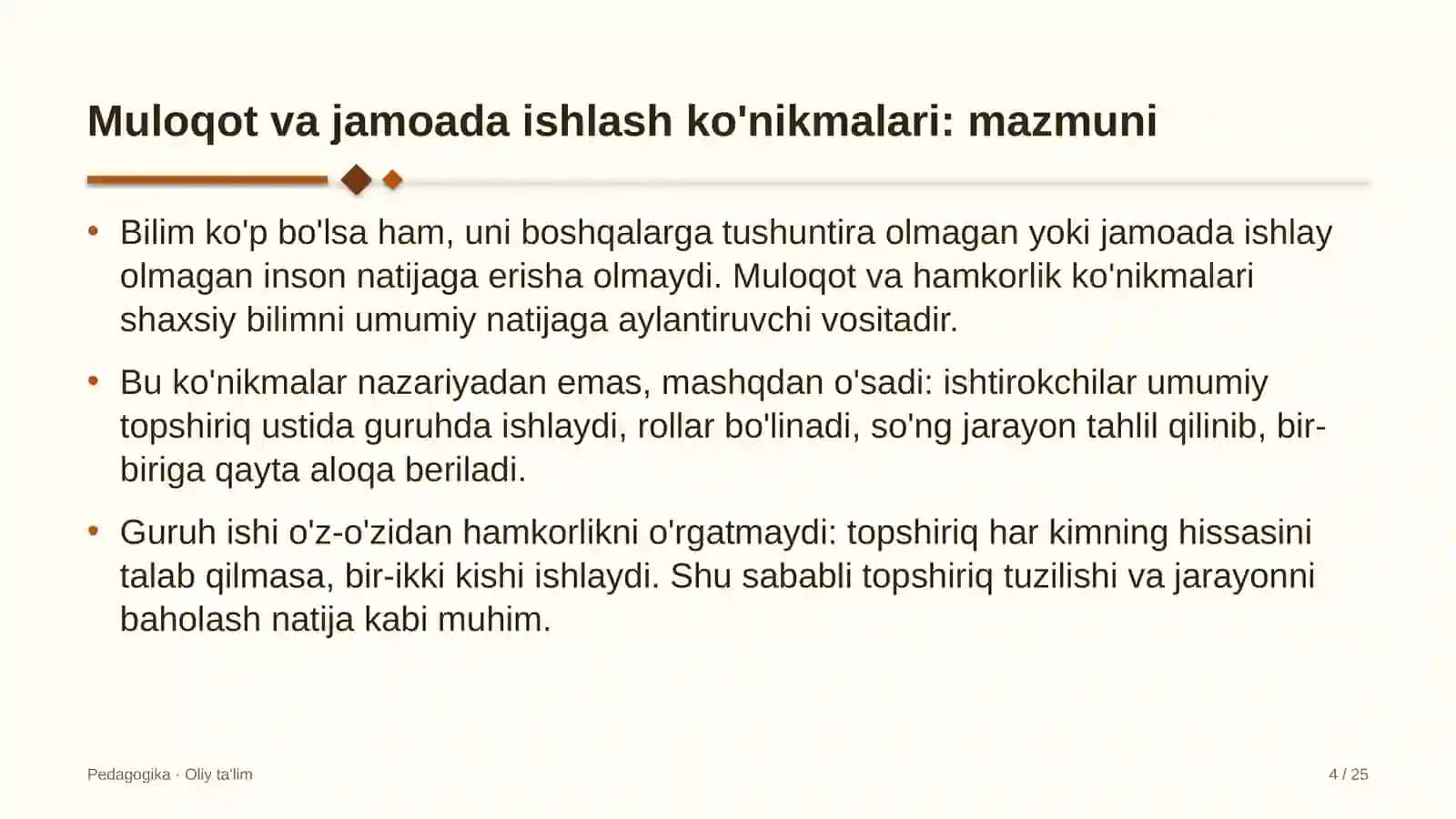 Ijara xizmatlarida muloqot va jamoada ishlash ko'nikmalarini rivojlantirish 4