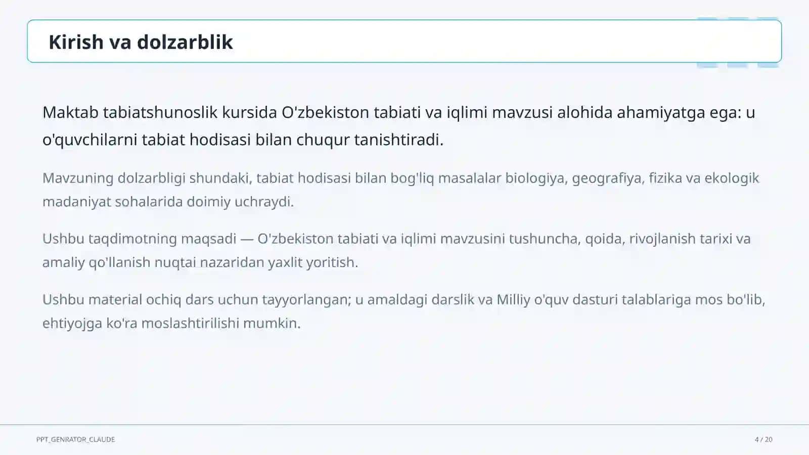 O'zbekiston tabiati va iqlimi (4-sinf) 4