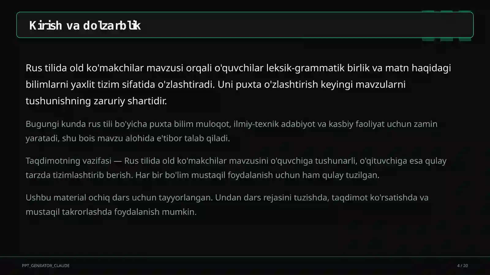 Rus tilida old ko'makchilar (7-sinf) 4