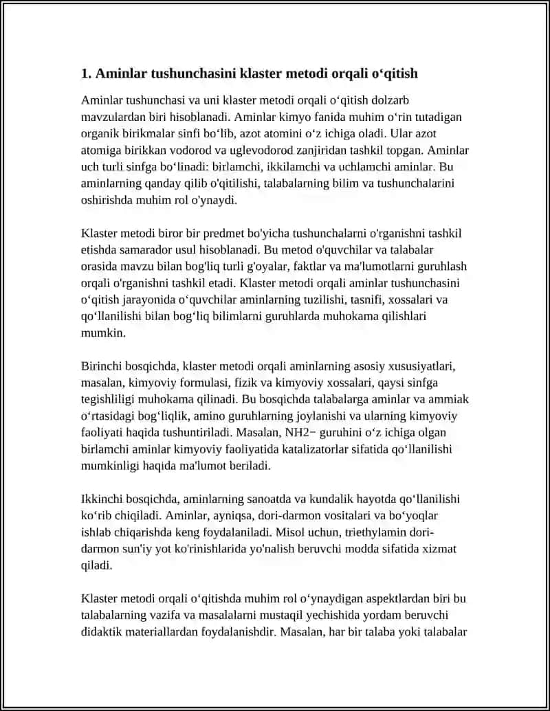 AMINLAR MAVZUSINI OʻQITISHDA KLASTER METODIDAN FOYDALANISH 4
