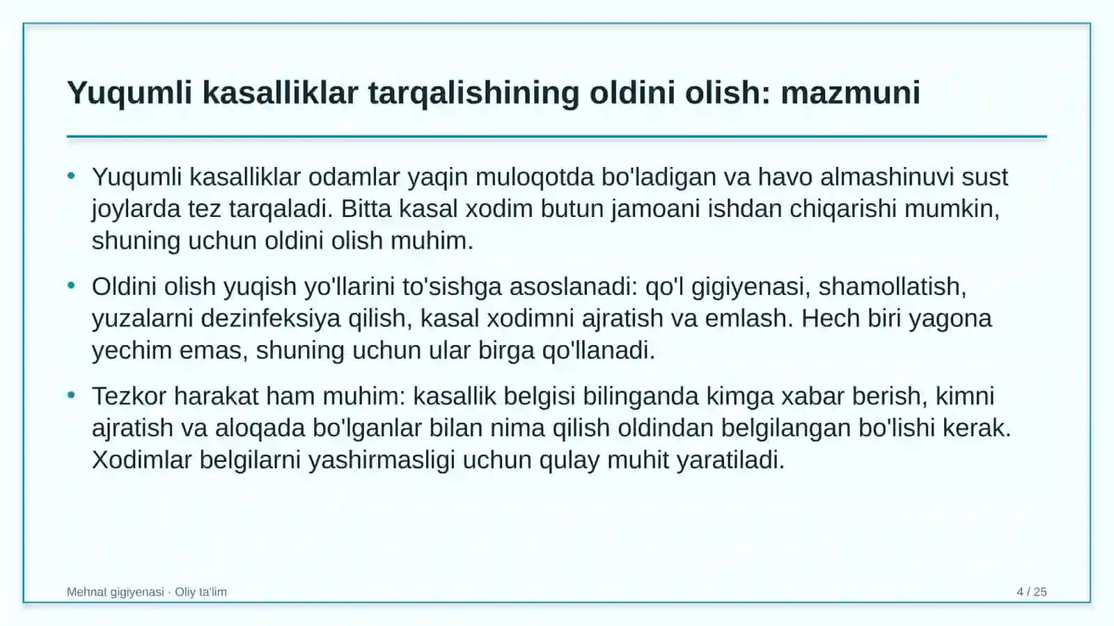 MEHNAT GIGIYENASI · OLIY TA'LIM 4