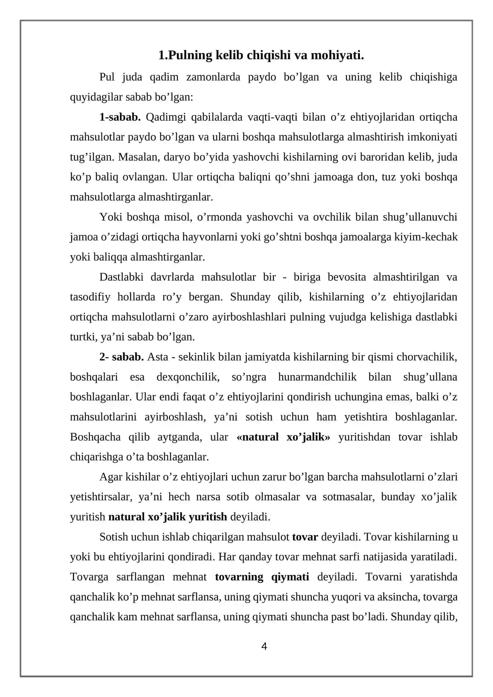 “PUL TIZIMI EVOLYUTSIYASI VA UNING TURLARI” MAVZUSIDAGI KURS ISHI 4