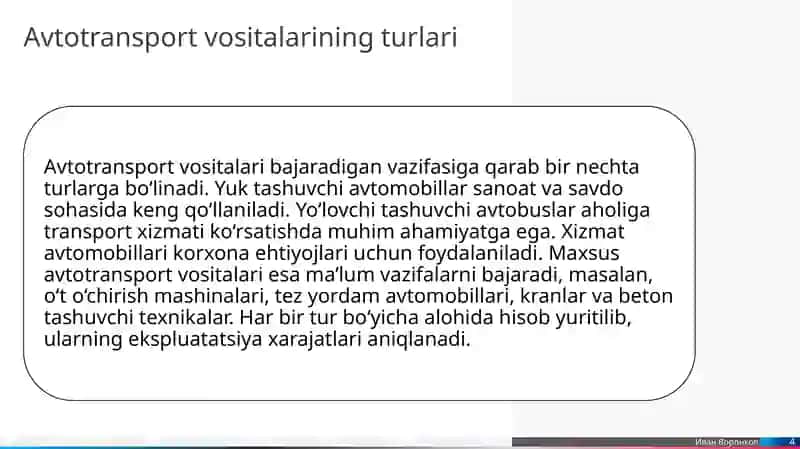 Avtotransport vositalari va ulash faoliyatining hisobi 4