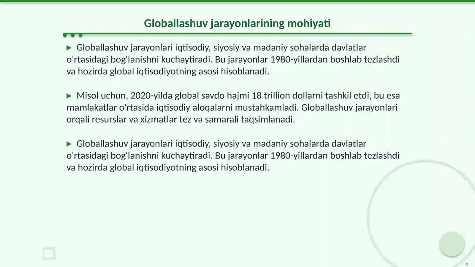 Jahon xóʻjalik tizimi:mohiyati tarkibi va globallashuv xususiyatlari 4