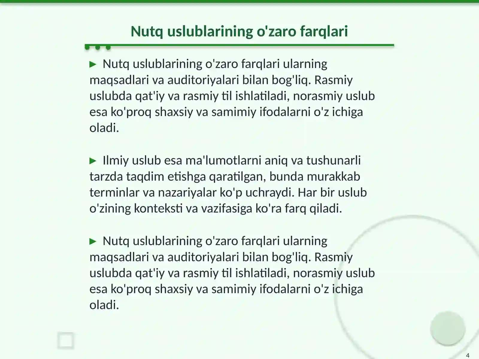 Nutq uslublarining qiyosiy tavsifi 4