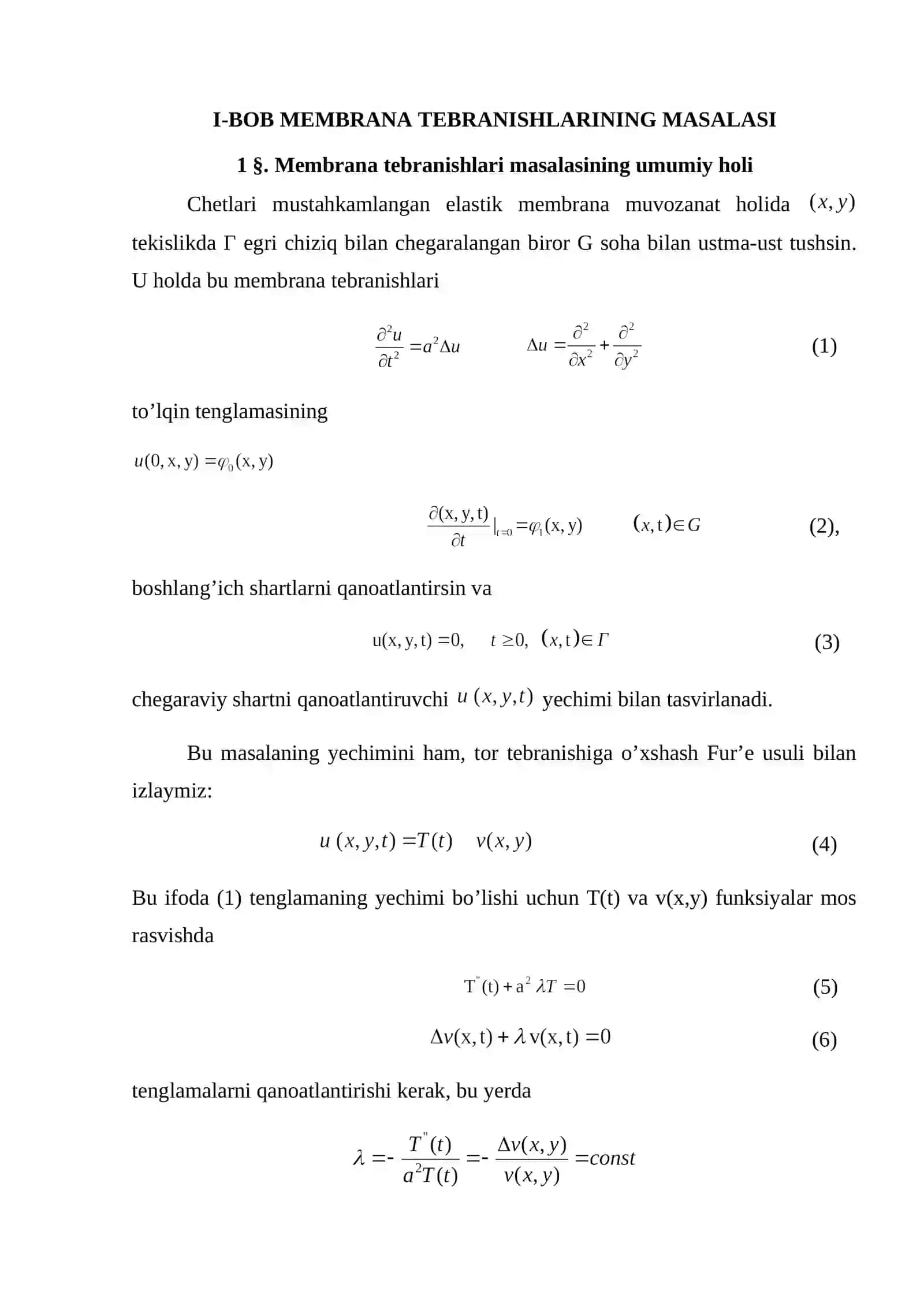 MEMBRANA TEBRANISHLARINING MASALASI 4