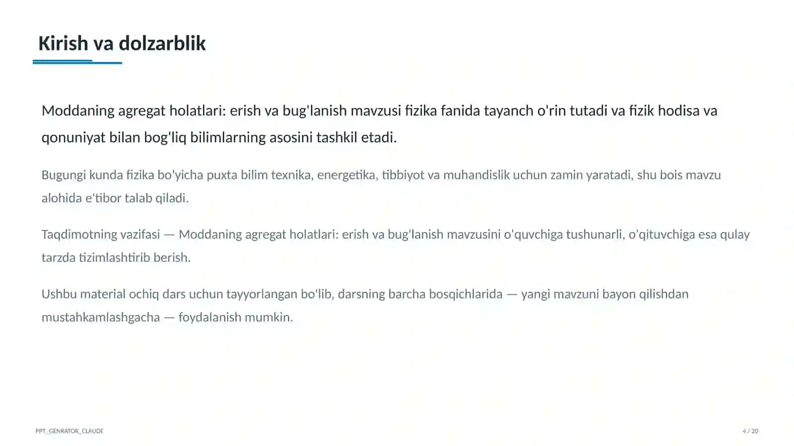 Moddaning agregat holatlari: erish va bug'lanish (8-sinf) 4