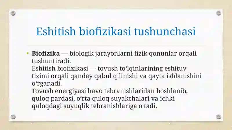 ESHITISH BIOFIZIKASI ELEMENTLARI, KOXLEAR IMPLANTATSIYA ASOSLARI, RADIO TO‘LQINLI JARROHLIK VA LITOTRIPSYA 4
