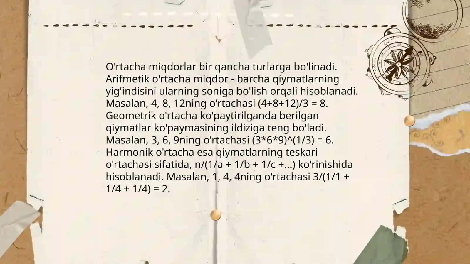 STATISTIK KO‘RSATKICHLAR. O`RTACHA MIQDORLAR. VARIATSIYA KO‘RSATKICHLARI. TANLANMA KUZATISH 4