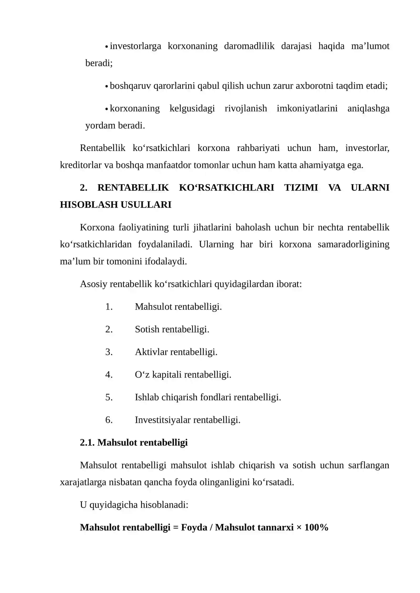 Korxona Rentabelligi Ko‘rsatkichlari Tizimi 4