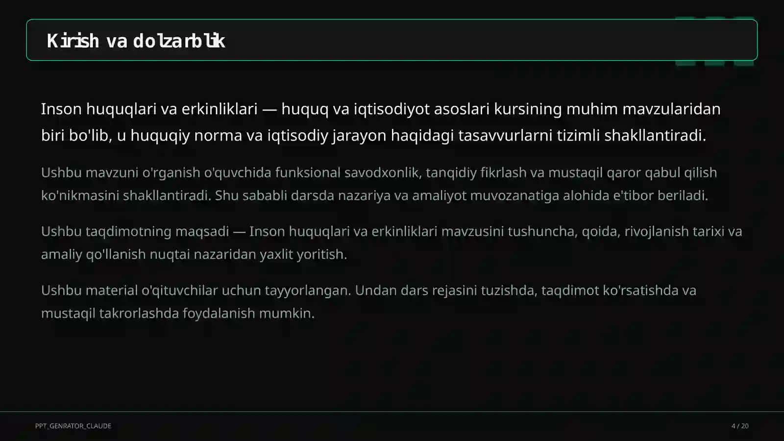 Inson huquqlari va erkinliklari (9-sinf) 4