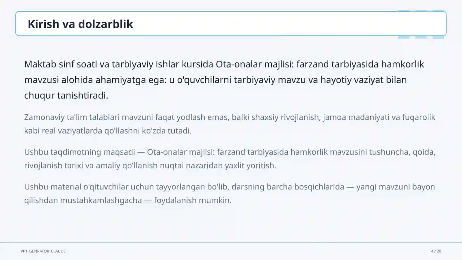 Sinf soati va tarbiyaviy tadbirlar (1–11) 4