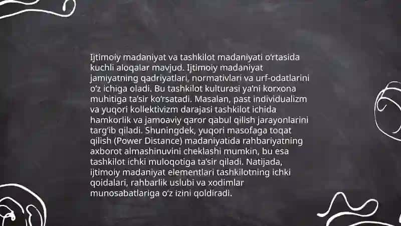 Ijtimoy madaniyatning tashkilot faoliyatiga ta'siri. Ijtimoiy madaniyat indeksi. 4
