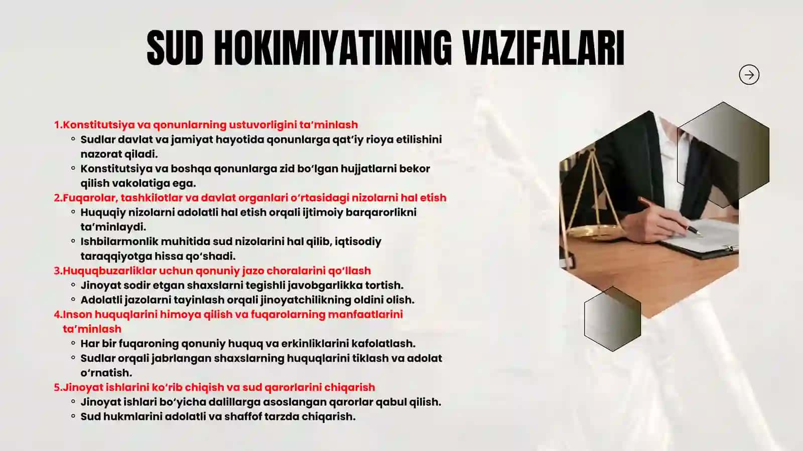 Sud hoki,yati, tizimi, vazifalari, vakolatlari, saylanadigan va tayinlanadigan sudiyalar 4