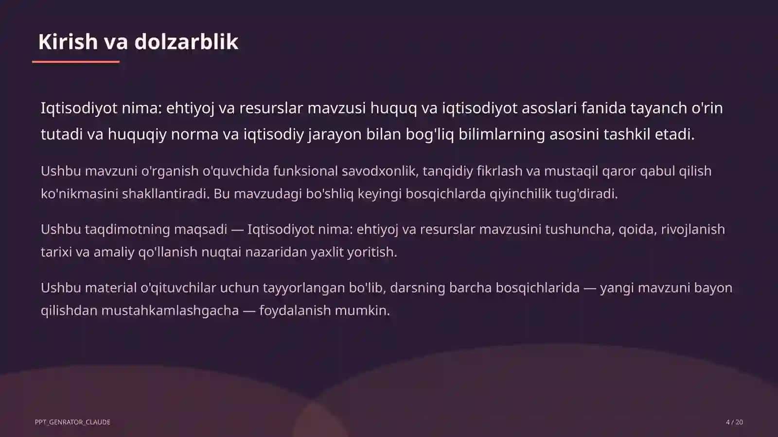 Huquq va iqtisodiyot asoslari (9–11) — o'qituvchilar uchun 4