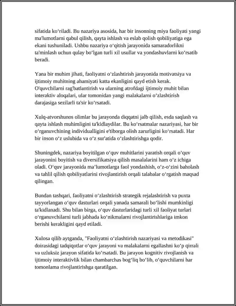 FAOLIYATNI OʻZLASHTIRISHI VA MALAKALARNI EGALLASH 4