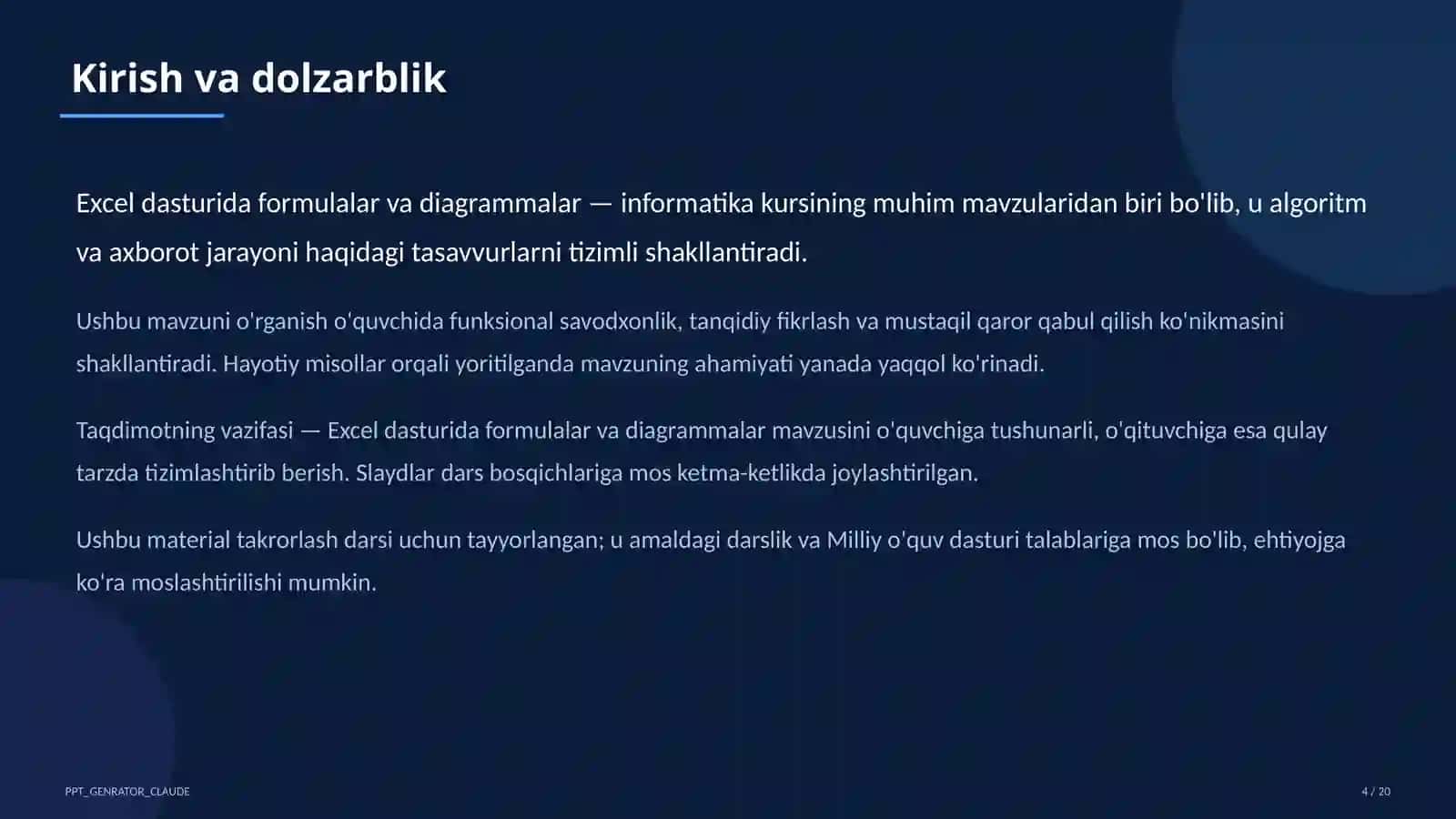 Excel dasturida formulalar va diagrammalar (7-sinf) 4