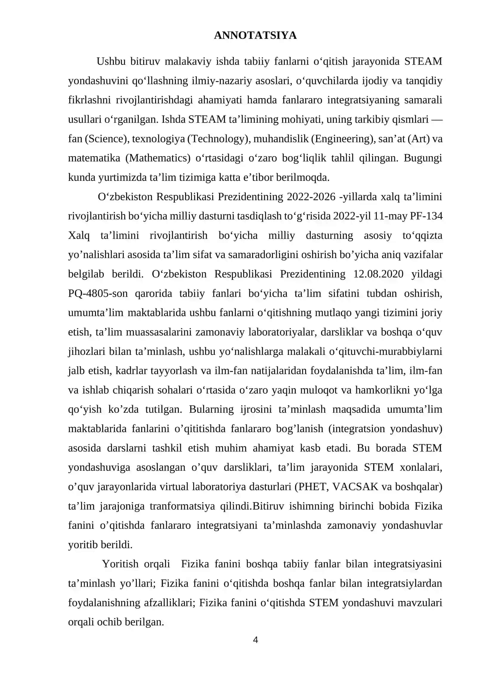 Granting the Right to Teach the Subject "Natural Sciences" 4