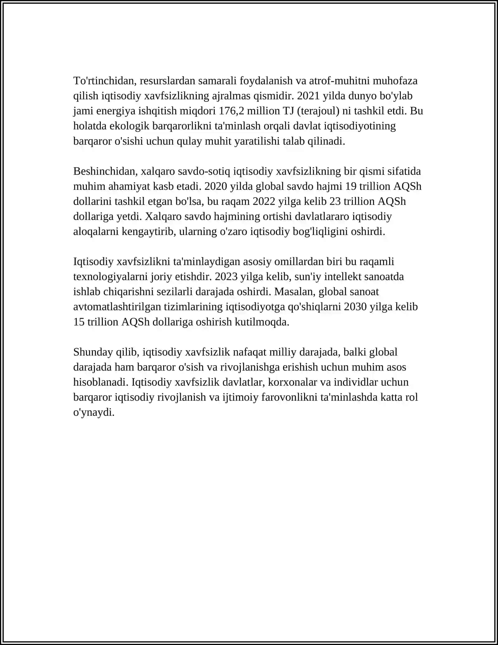 GLOBALLASHUV SHAROITIDA IQTISODIY XAVFSIZLIK 4