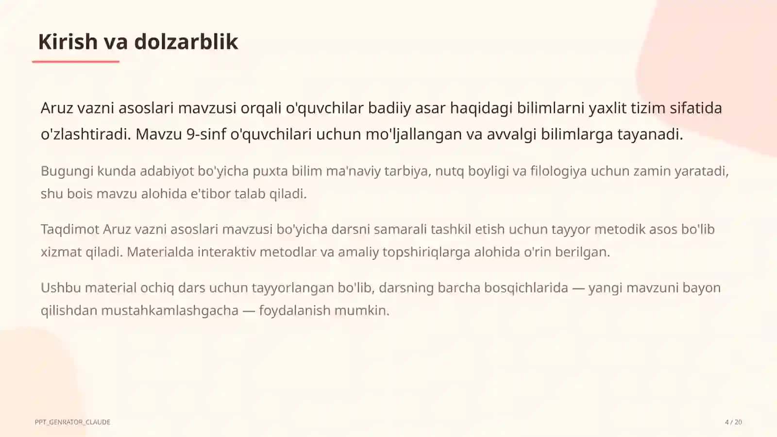 Aruz vazni asoslari (9-sinf) 4