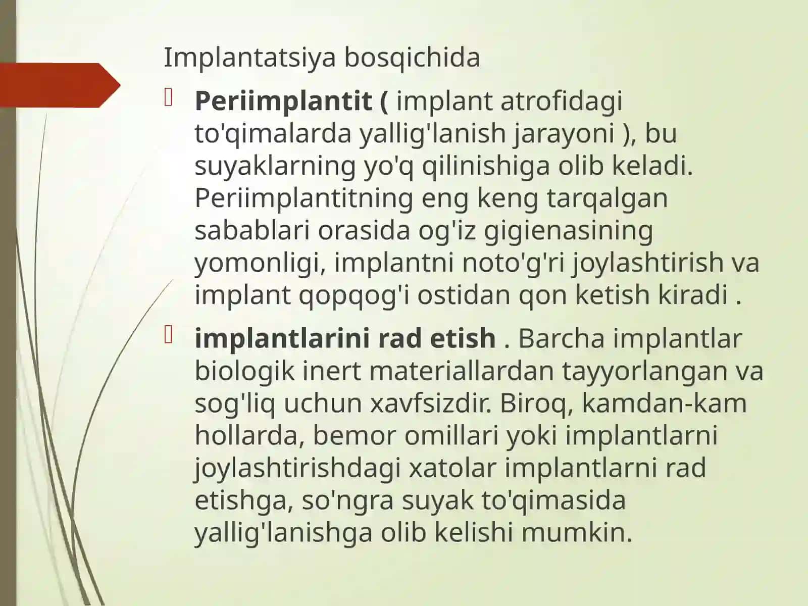 Implant bilan qo'llab-quvvatlanadigan protezlardan keyingi xatolar va asoratlar. Tish implant bilan qo'llab-quvvatlanadigan ortopedik tuzilmalarga ega bo'lganlar uchun og'iz gigienasi choralari . 4