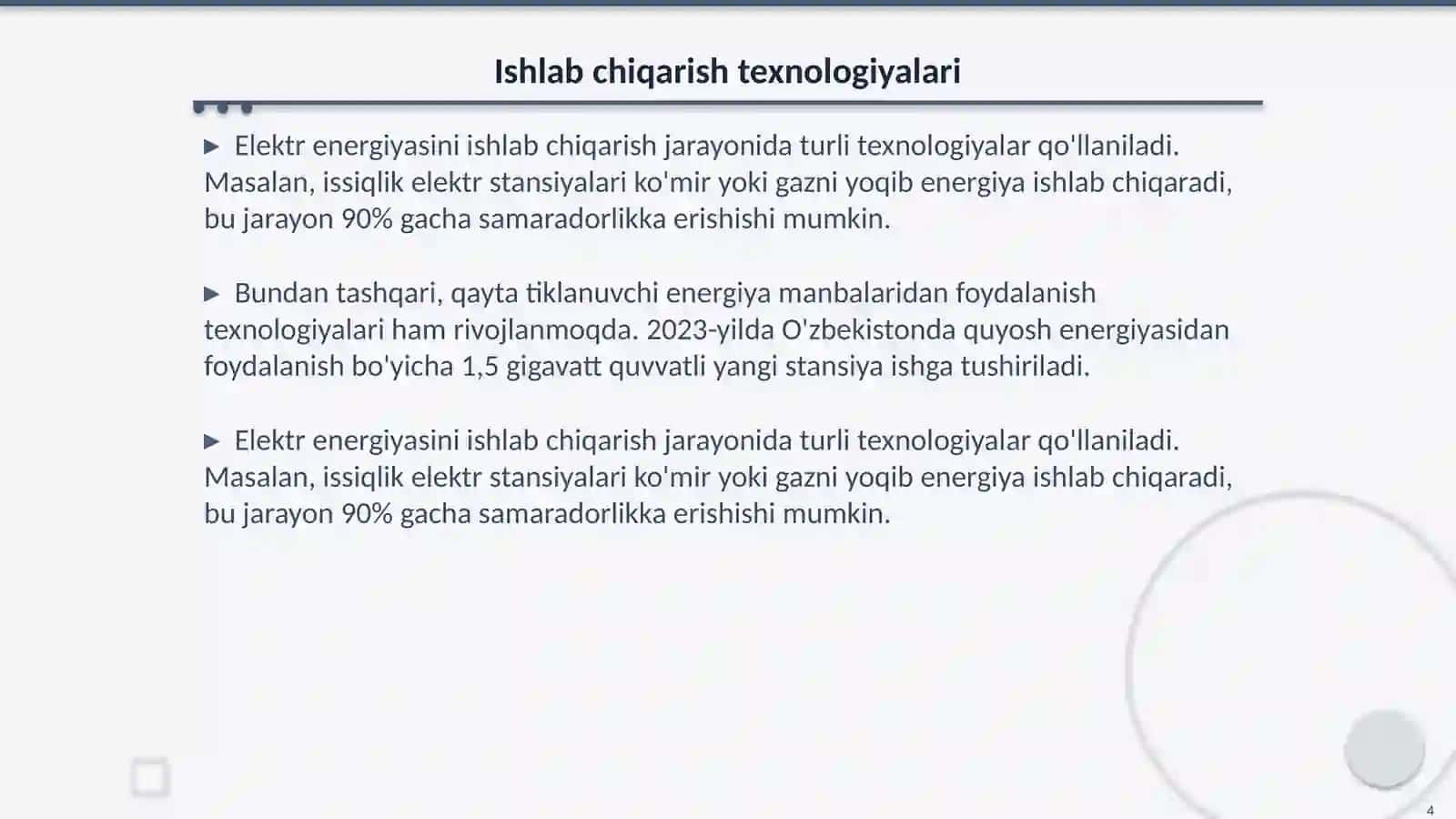 Elektr energiyasini ishlab chiqarish va tarqatish 4