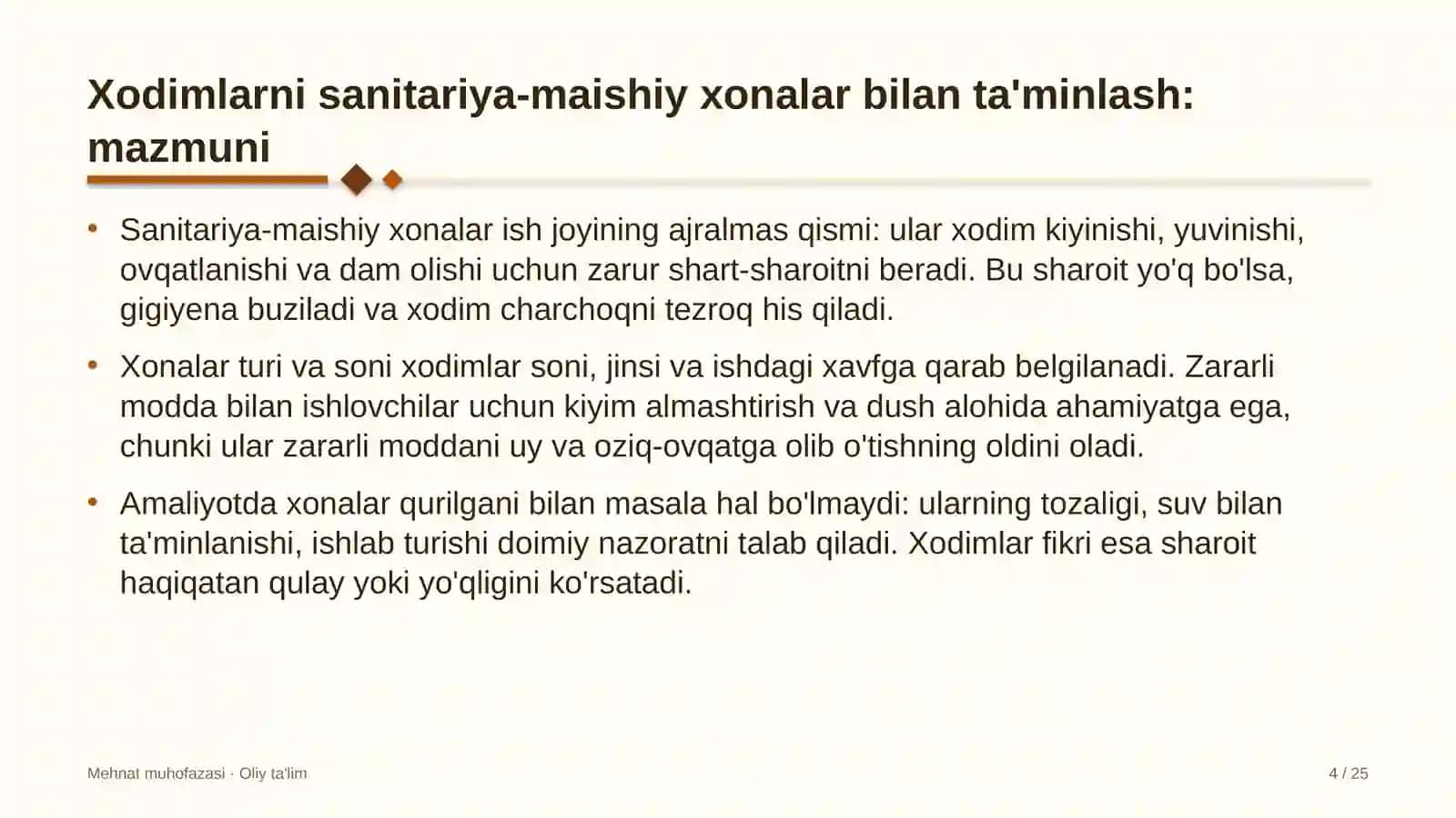 optik tolali aloqa tarmoqlarida xodimlarni sanitariya maishiy xonalar bilan ta'minlash 7575 4