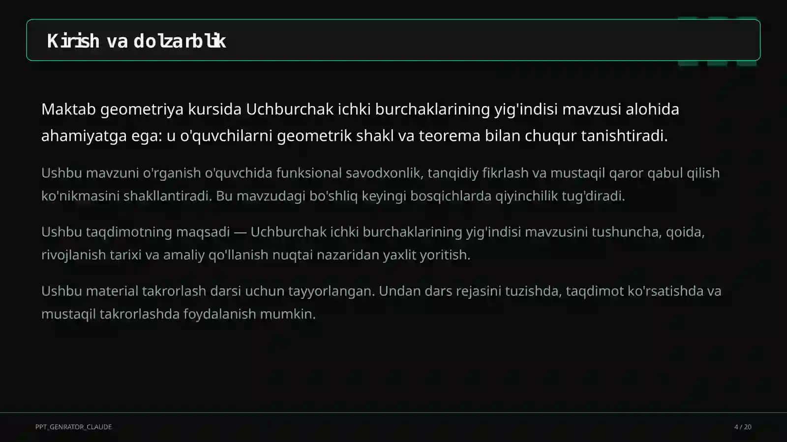 Uchburchak ichki burchaklarining yig'indisi (7-sinf) 4