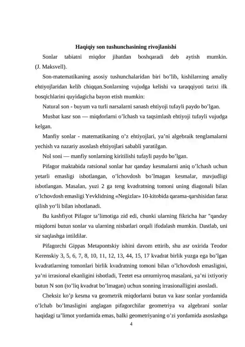 Haqiqiy sonlar to’plami va uning xossalari mavzusida tayyorlagan KURS ISHI 4