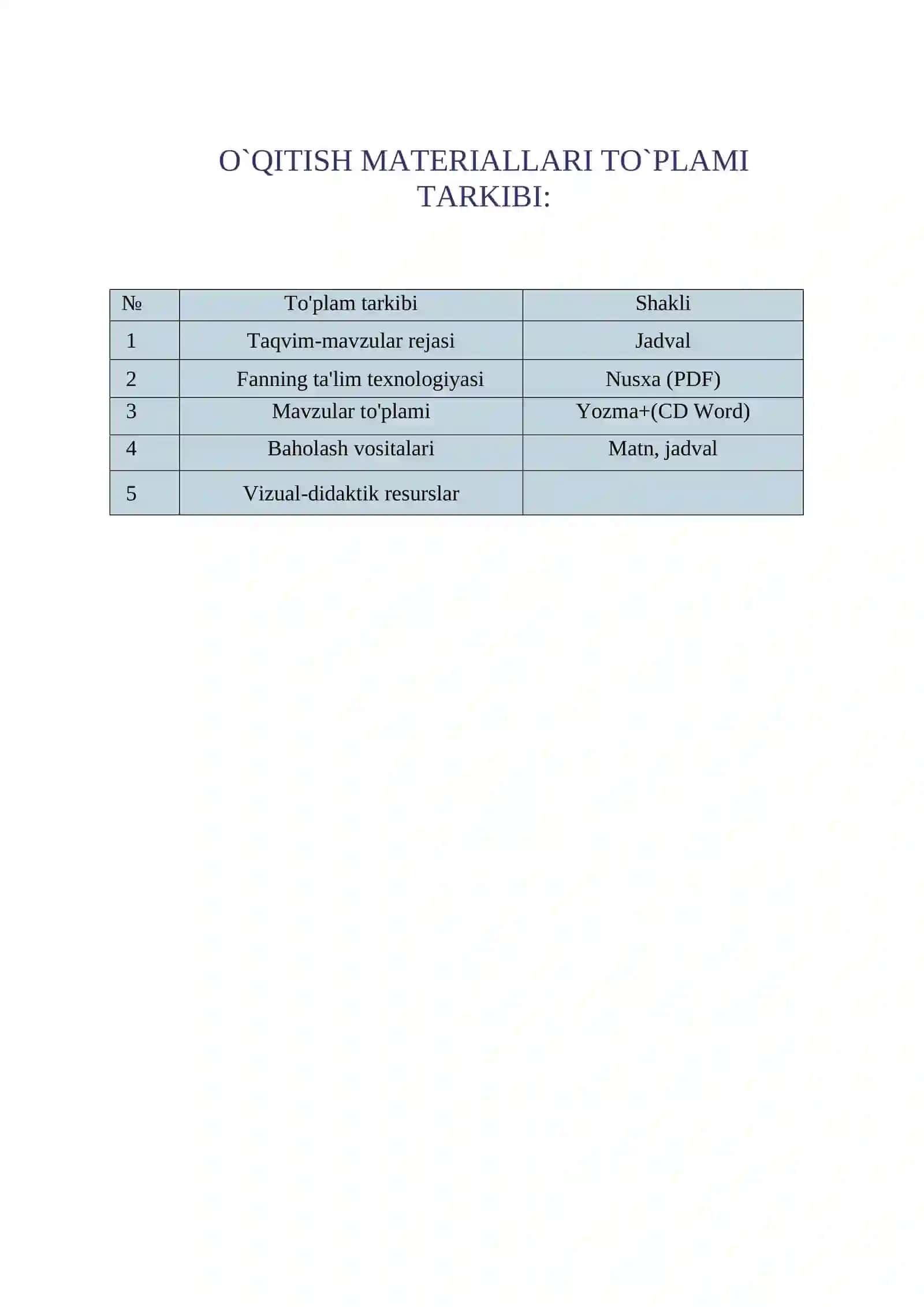 Tarbiya fanidan O`QITISH MATERIALLARI TO`PLAMI 4