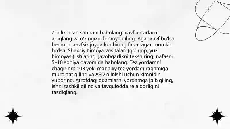 Yurak faoliyatini tiklash, sun'iy nafas berish uslubi 4