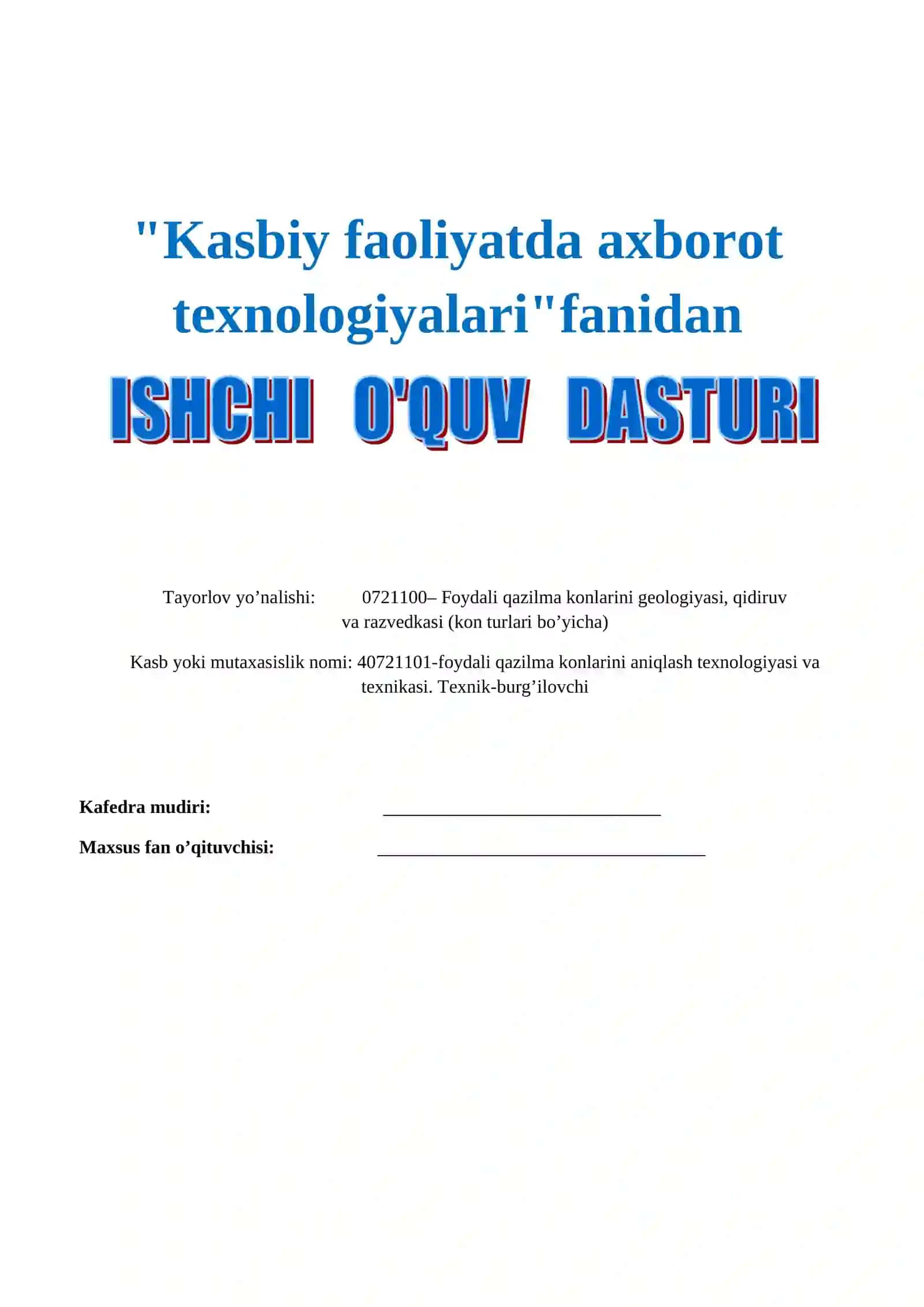 KASBIY FAOLIYATDA AXBOROT TEXNOLOGIYALARI fanidan o'qitish materiallari to'plami 4