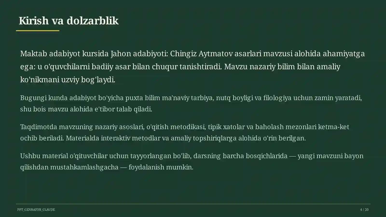 Jahon adabiyoti: Chingiz Aytmatov asarlari (11-sinf) 4